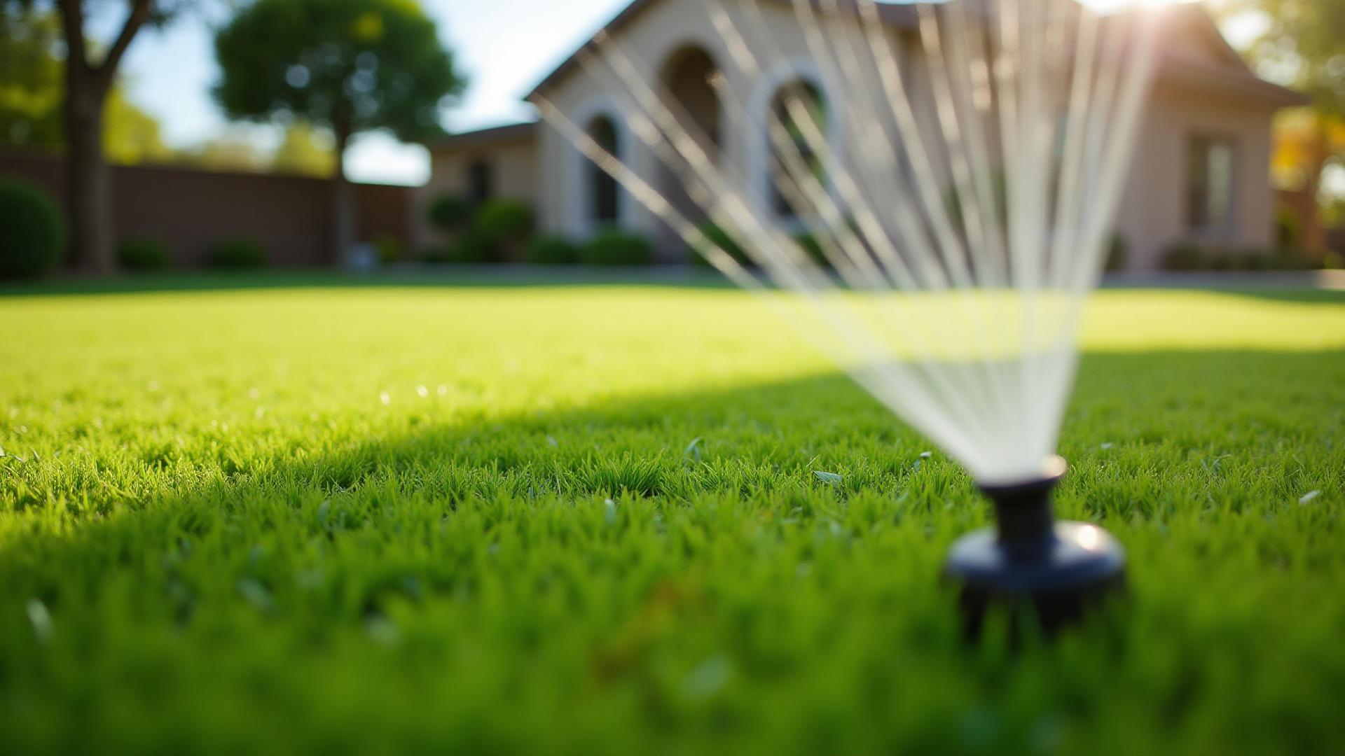 Lush green sod lawn with sprinkler Oro Valley AZ