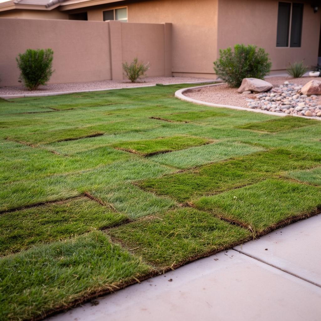 Front yard sod installation with desert landscaping Marana Arizona