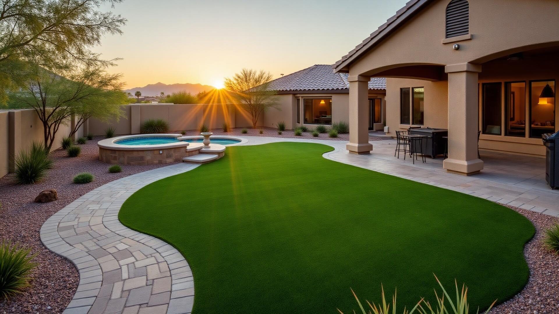 Artificial turf backyard installation Tucson Arizona