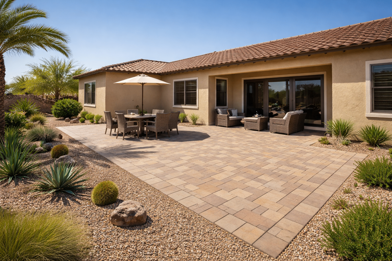 Backyard paver patio with outdoor dining Tucson