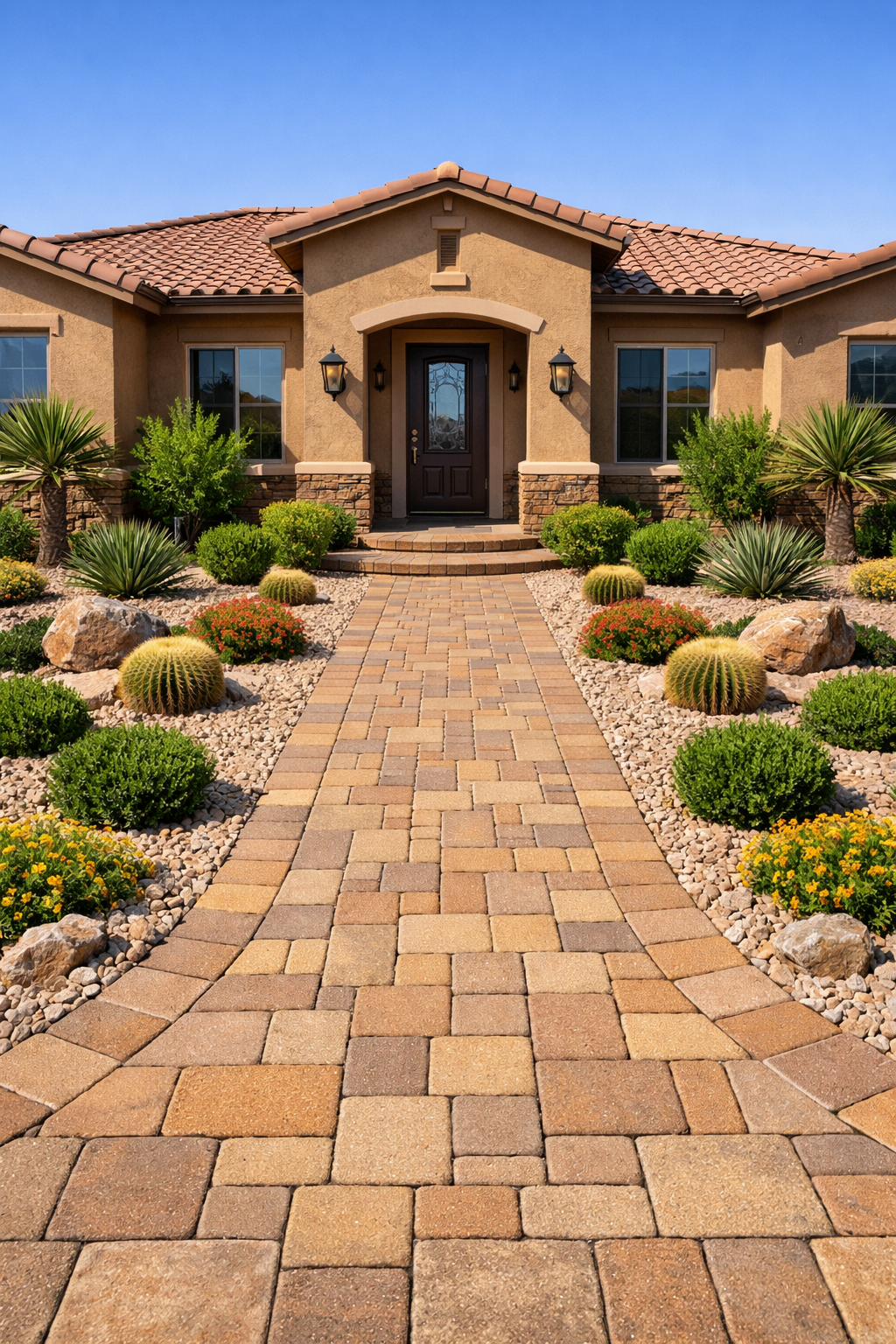 Front walkway paver installation Arizona